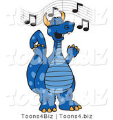 Vector Illustration of a Blue Cartoon Dragon Mascot Singing by Mascot Junction