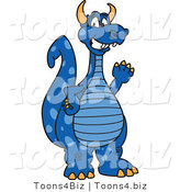 Vector Illustration of a Blue Cartoon Dragon Mascot Waving by Toons4Biz