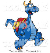 Vector Illustration of a Blue Cartoon Dragon Mascot Wearing a Backpack by Mascot Junction