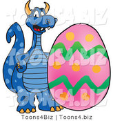 Vector Illustration of a Blue Cartoon Dragon Mascot with an Easter Egg by Mascot Junction