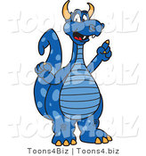 Vector Illustration of a Blue Cartoon Dragon Mascot with an Idea by Mascot Junction