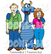 Vector Illustration of a Blue Cartoon Dragon Mascot with Parents by Mascot Junction