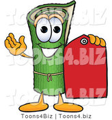Vector Illustration of a Carpet Roll Mascot Holding a Red Price Tag by Mascot Junction