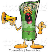 Vector Illustration of a Carpet Roll Mascot Screaming into a Megaphone by Mascot Junction