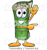 Vector Illustration of a Carpet Roll Mascot Waving and Pointing by Mascot Junction
