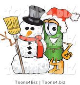 Vector Illustration of a Carpet Roll Mascot with a Snowman on Christmas by Mascot Junction