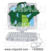 Vector Illustration of a Cartoon Alligator Mascot Emerging from a Computer Screen by Mascot Junction