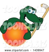 Vector Illustration of a Cartoon Alligator Mascot Grabbing a Field Hockey Ball and Holding a Stick by Mascot Junction