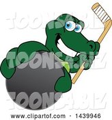 Vector Illustration of a Cartoon Alligator Mascot Grabbing a Hockey Puck and Holding a Stick by Mascot Junction