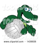 Vector Illustration of a Cartoon Alligator Mascot Grabbing a Volleyball by Mascot Junction