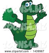Vector Illustration of a Cartoon Alligator Mascot Holding Cash Money by Mascot Junction