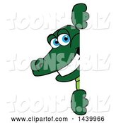 Vector Illustration of a Cartoon Alligator Mascot Looking Around a Sign by Mascot Junction