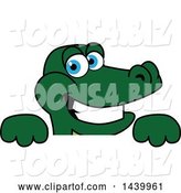 Vector Illustration of a Cartoon Alligator Mascot over a Sign by Mascot Junction