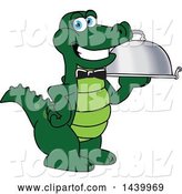 Vector Illustration of a Cartoon Alligator Mascot Waiter Holding a Cloche Platter by Mascot Junction