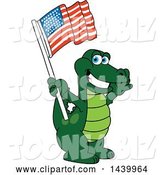 Vector Illustration of a Cartoon Alligator Mascot Waving an American Flag by Toons4Biz