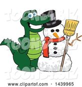 Vector Illustration of a Cartoon Alligator Mascot with a Snowman by Mascot Junction