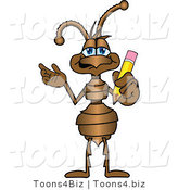 Vector Illustration of a Cartoon Ant Mascot Holding a Pencil by Toons4Biz