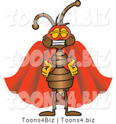 Vector Illustration of a Cartoon Ant Mascot Wearing a Mask and Red Super Hero Cape by Mascot Junction