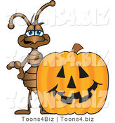 Vector Illustration of a Cartoon Ant Mascot with a Halloween Pumpkin by Mascot Junction