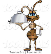 Vector Illustration of a Cartoon Ant Mascot with a Napkin on His Arm, Serving a Food Platter by Mascot Junction