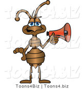 Vector Illustration of a Cartoon Ant Mascot with a Red Megaphone or Bullhorn by Mascot Junction