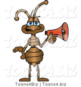 Vector Illustration of a Cartoon Ant Mascot with a Red Megaphone or Bullhorn by Toons4Biz