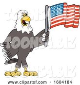 Vector Illustration of a Cartoon Bald Eagle Mascot Holding an American Flag by Mascot Junction
