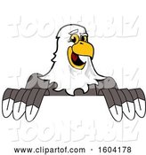 Vector Illustration of a Cartoon Bald Eagle Mascot over a Sign by Mascot Junction