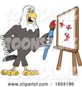Vector Illustration of a Cartoon Bald Eagle Mascot Painting a Canvas by Mascot Junction