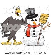 Vector Illustration of a Cartoon Bald Eagle Mascot with a Christmas Snowman by Mascot Junction