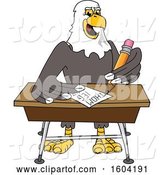 Vector Illustration of a Cartoon Bald Eagle Mascot Writing at a Desk by Mascot Junction
