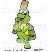 Vector Illustration of a Cartoon Baseball Player Turtle Mascot Batting by Mascot Junction