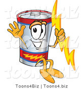 Vector Illustration of a Cartoon Battery Mascot Holding a Bolt of Energy and Jumping by Toons4Biz