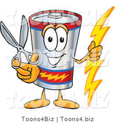 Vector Illustration of a Cartoon Battery Mascot Holding a Pair of Scissors by Mascot Junction