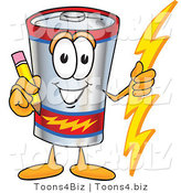 Vector Illustration of a Cartoon Battery Mascot Holding a Pencil by Mascot Junction
