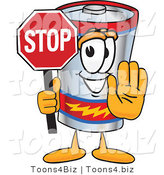 Vector Illustration of a Cartoon Battery Mascot Holding a Stop Sign by Mascot Junction