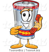 Vector Illustration of a Cartoon Battery Mascot Holding a Telephone by Mascot Junction