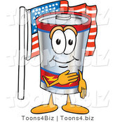 Vector Illustration of a Cartoon Battery Mascot Pledging Allegiance to an American Flag by Mascot Junction