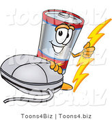 Vector Illustration of a Cartoon Battery Mascot with a Computer Mouse by Mascot Junction