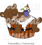 Vector Illustration of a Cartoon Bear Mascot Bathing in a Barrel with a Drink on His Belly by Mascot Junction