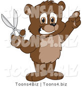 Vector Illustration of a Cartoon Bear Mascot Holding up Scissors by Mascot Junction