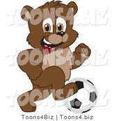 Vector Illustration of a Cartoon Bear Mascot Playing Soccer by Mascot Junction