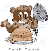 Vector Illustration of a Cartoon Bear Mascot Serving a Thanksgiving Turkey by Mascot Junction