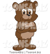 Vector Illustration of a Cartoon Bear Mascot Standing Grumpily with His Arms Crossed by Mascot Junction