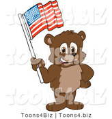 Vector Illustration of a Cartoon Bear Mascot Waving an American Flag by Mascot Junction