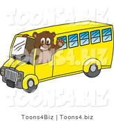 Vector Illustration of a Cartoon Bear Mascot Waving and Driving a School Bus by Mascot Junction