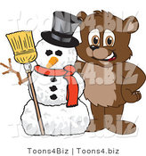 Vector Illustration of a Cartoon Bear Mascot with a Snowman by Mascot Junction