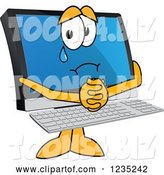 Vector Illustration of a Cartoon Begging and Crying PC Computer Mascot by Mascot Junction
