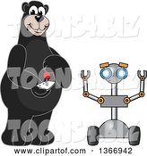 Vector Illustration of a Cartoon Black Bear School Mascot Controlling a Robot by Toons4Biz