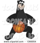 Vector Illustration of a Cartoon Black Bear School Mascot Dribbling a Basketball by Mascot Junction